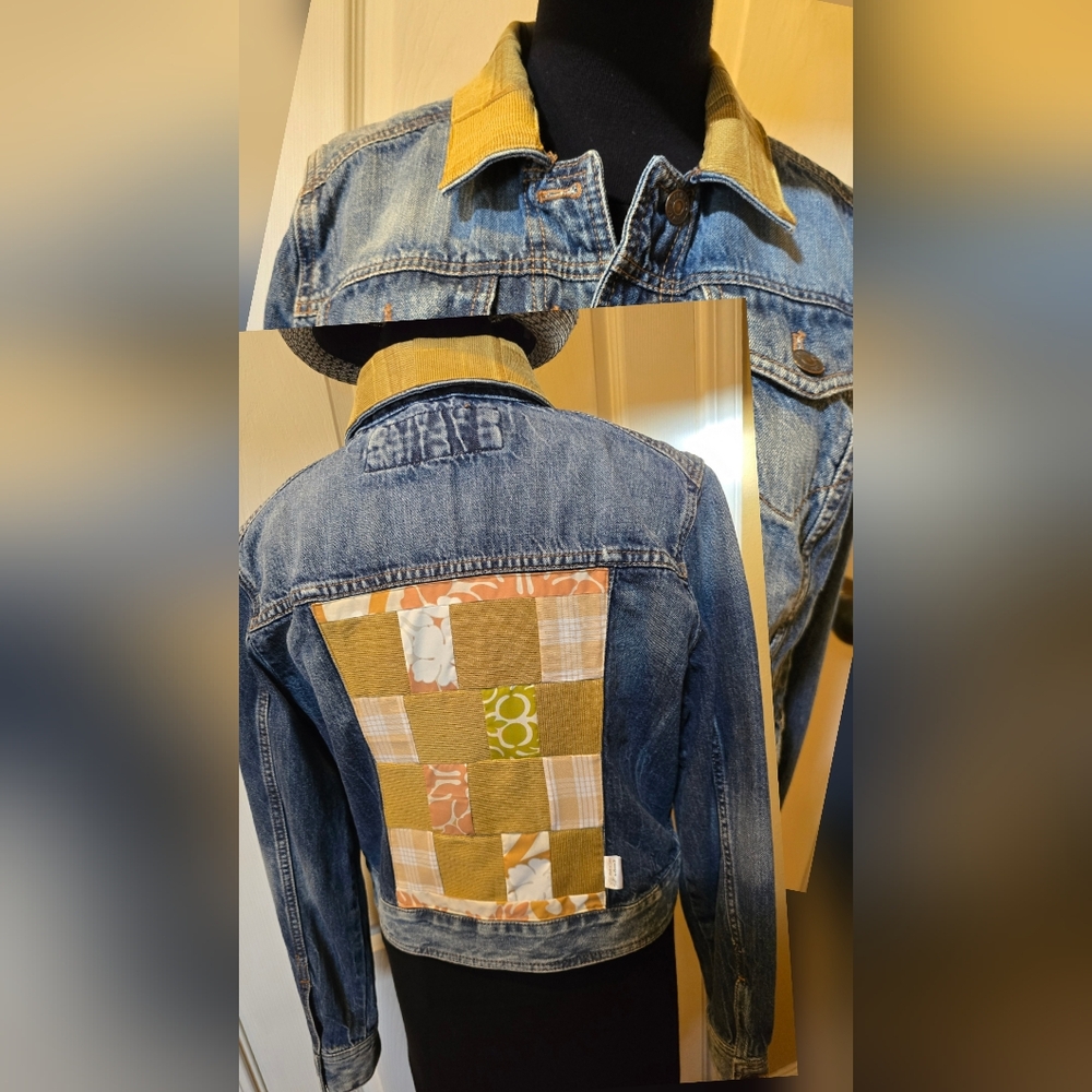 🤎💛🧡Upcycled Square Neutrals *Quilt back w/Corduroy Collar. Made w/♡.